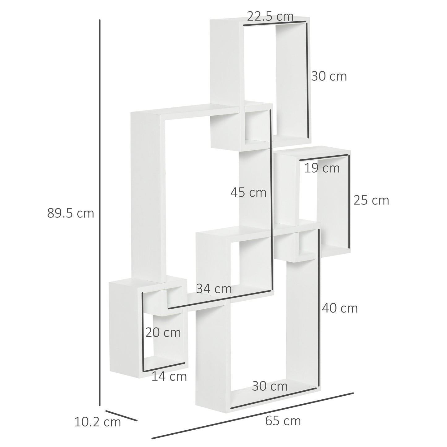 Floating Shelves, Wall Mounted Interlocking Cube Shelves, Display Wall Shelf For Living Room, Bedroom, Hallways, White
