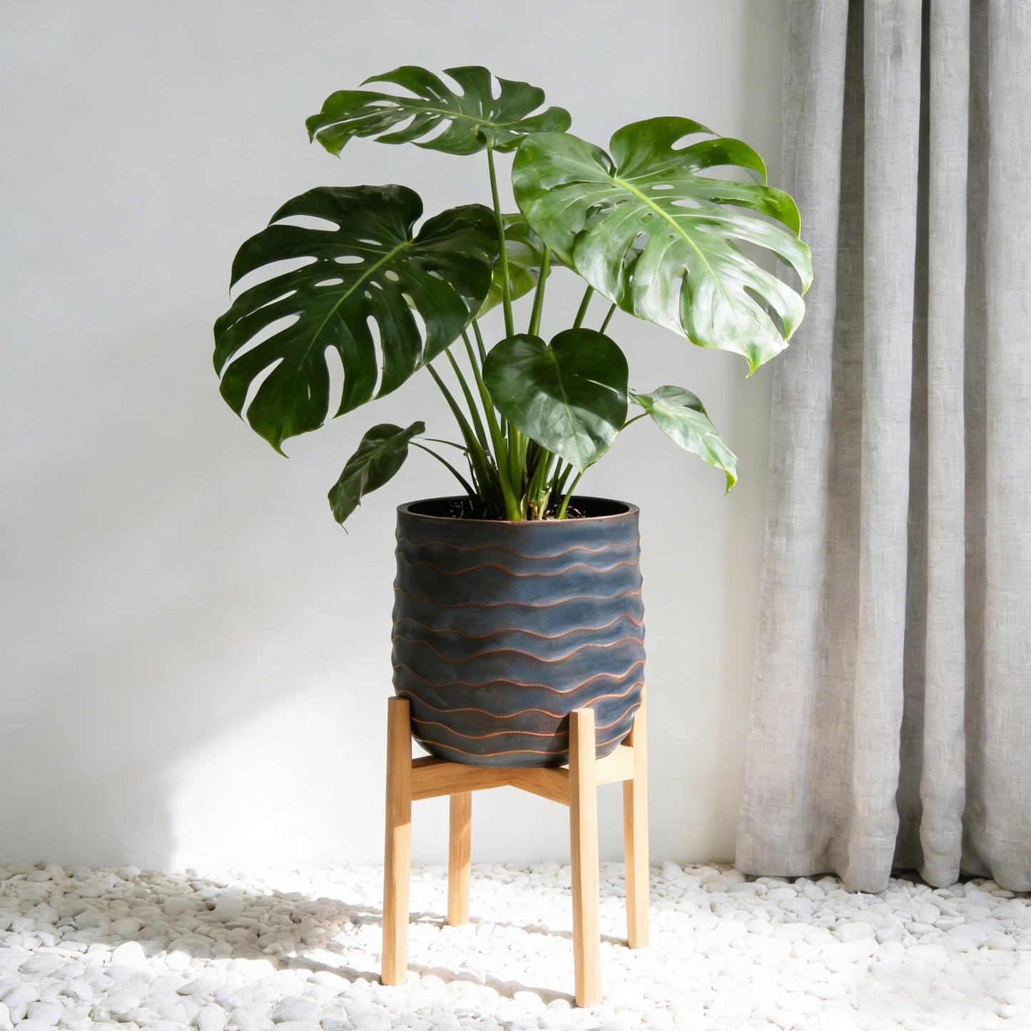 Large Round Planters Set Of 2 16.14x15.75 & 11.8 X11.42 - Lightweight Magnesium Oxide Plant Pot With Texture -Concrete Planter Pots With Drainage Hole - Indoor & Outdoor Use