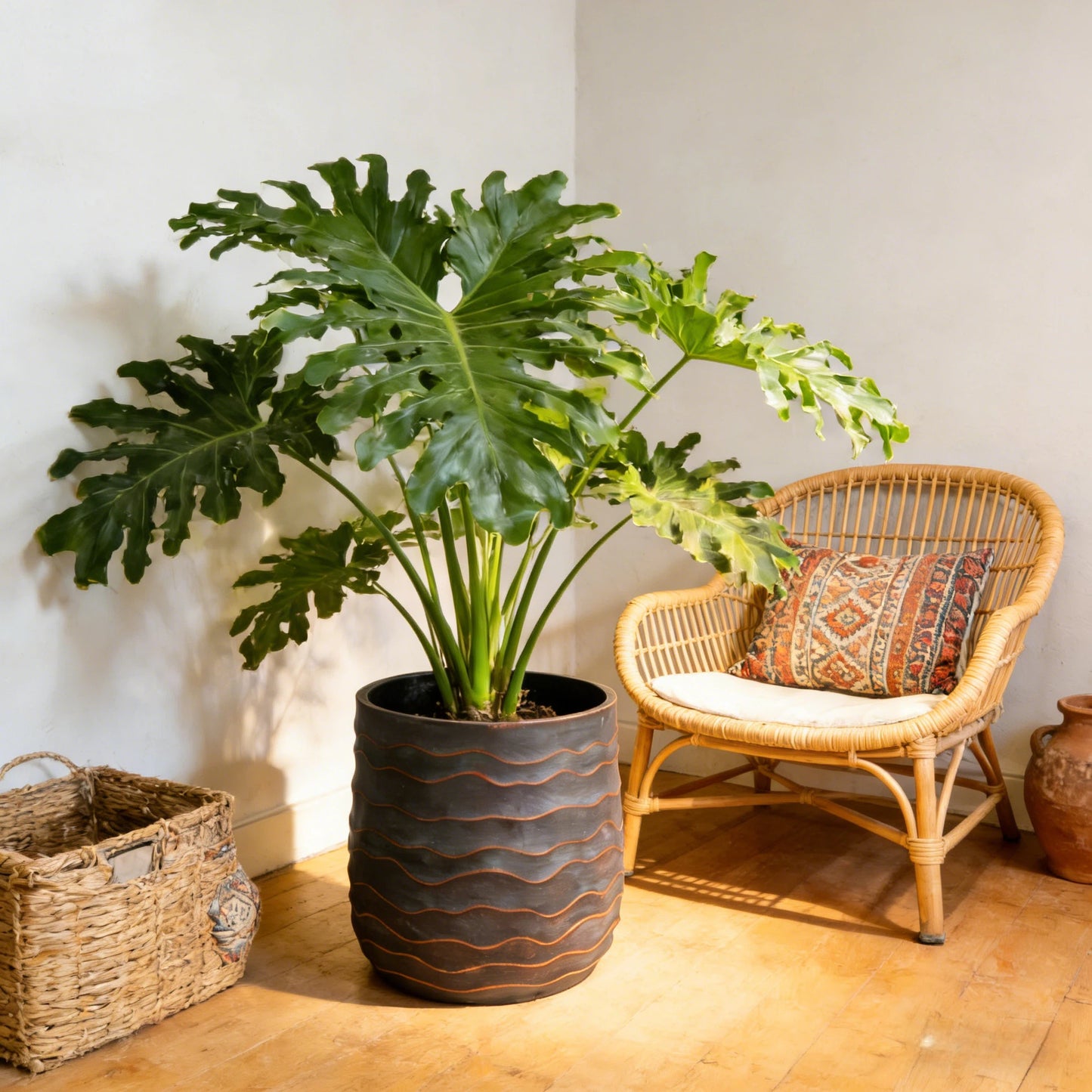 Large Round Planters Set Of 2 16.14x15.75 & 11.8 X11.42 - Lightweight Magnesium Oxide Plant Pot With Texture -Concrete Planter Pots With Drainage Hole - Indoor & Outdoor Use