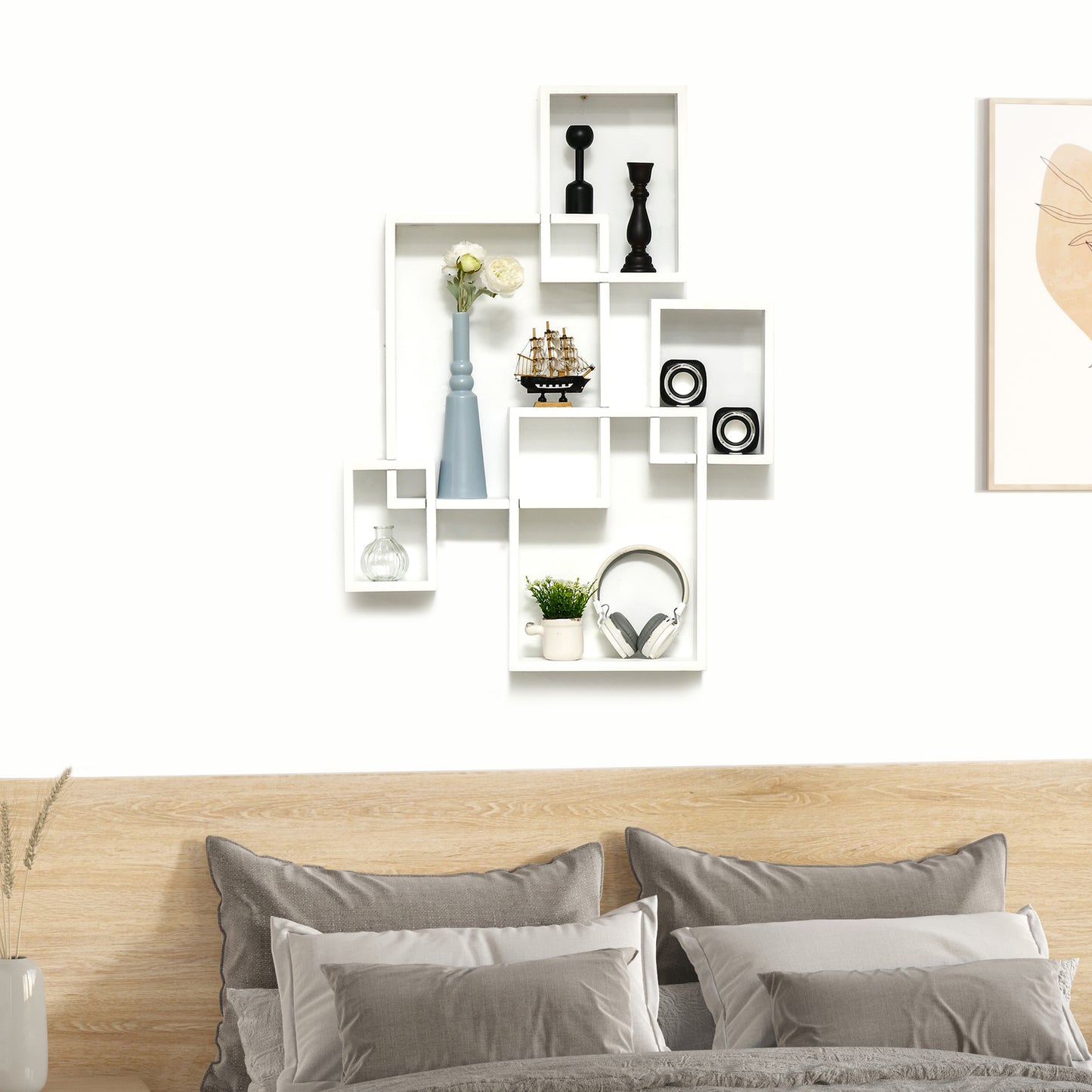 Floating Shelves, Wall Mounted Interlocking Cube Shelves, Display Wall Shelf For Living Room, Bedroom, Hallways, White