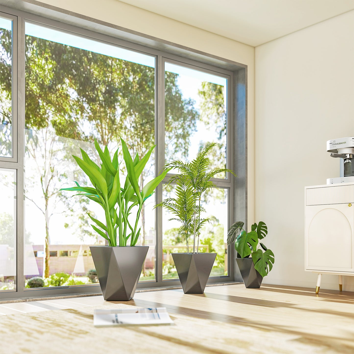 Indoor Outdoor Planters Set of 3 MgO Tall Planters Stackable Flower Pots with Drainage Holes for Garden, Balcony, Gray